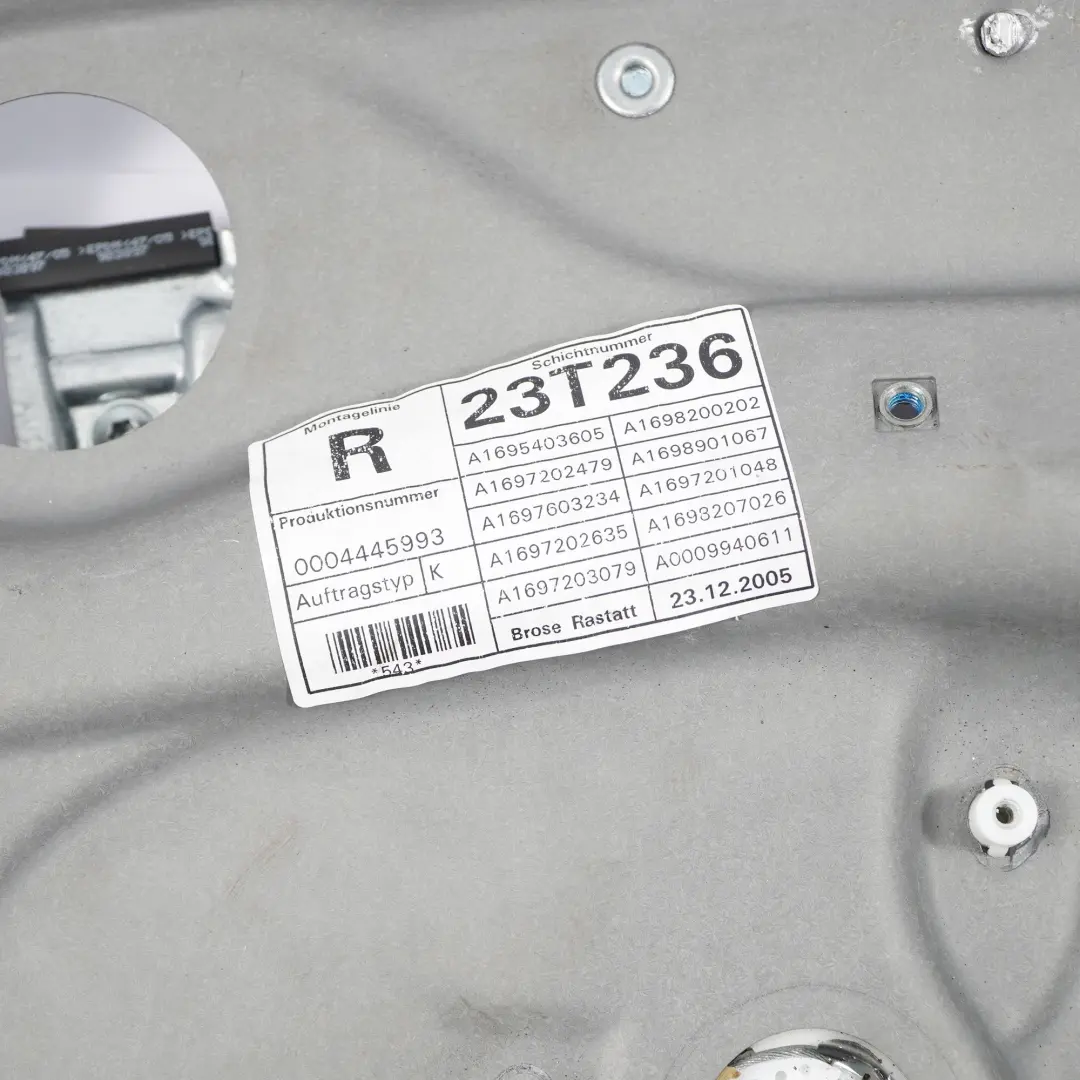 Mercedes-Benz A B Class W169 W245 Front Right Door O/S Window Lifter Mechanism to with Part number A1697203279 Mercedes-Benz A B Class W169 W245 Front Right Door O/S Window Lifter Mechanism - SKU A1697203279 - Part number A1697203279