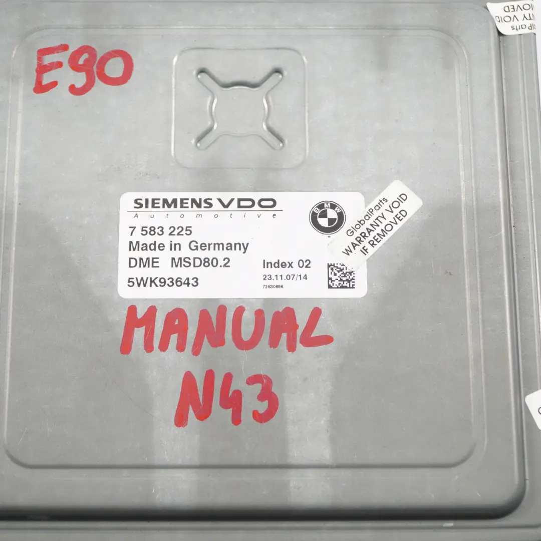 BMW 1 3 Series E87 LCI E90 Petrol N43 DME Engine Control Unit Manual - SKU 7583225 - Part number 7583225