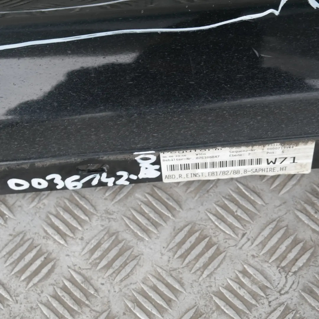 Sill Strip Side Skirt Right O/S Black Sapphire Metallic to BMW 1 SERIES E81 E82 E88 with Part number 36142 BMW 1 SERIES E81 E82 E88 Sill Strip Side Skirt Right O/S Black Sapphire Metallic - SKU 0036142-BS6 - Part number 36142