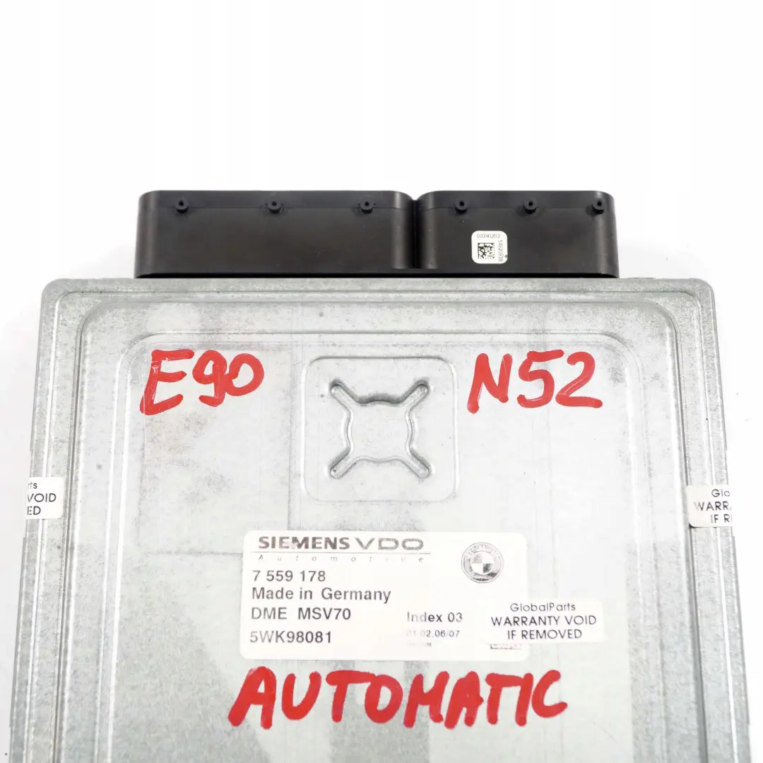 BMW E60 E63 E65 E85 E87 E90 E91 N52 Engine ECU DME Automatic Gearbox - SKU 7559178 - Part number 7559178