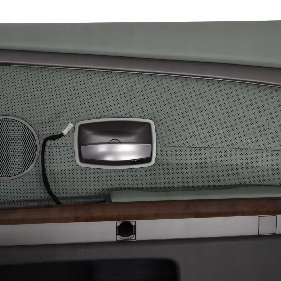 Right O/S Door Card Leather Nasca Green Lining Trim to BMW 7 Series E65 Rear with Part number 7144160 BMW 7 Series E65 Rear Right O/S Door Card Leather Nasca Green Lining Trim - SKU 7144160 - Part number 7144160