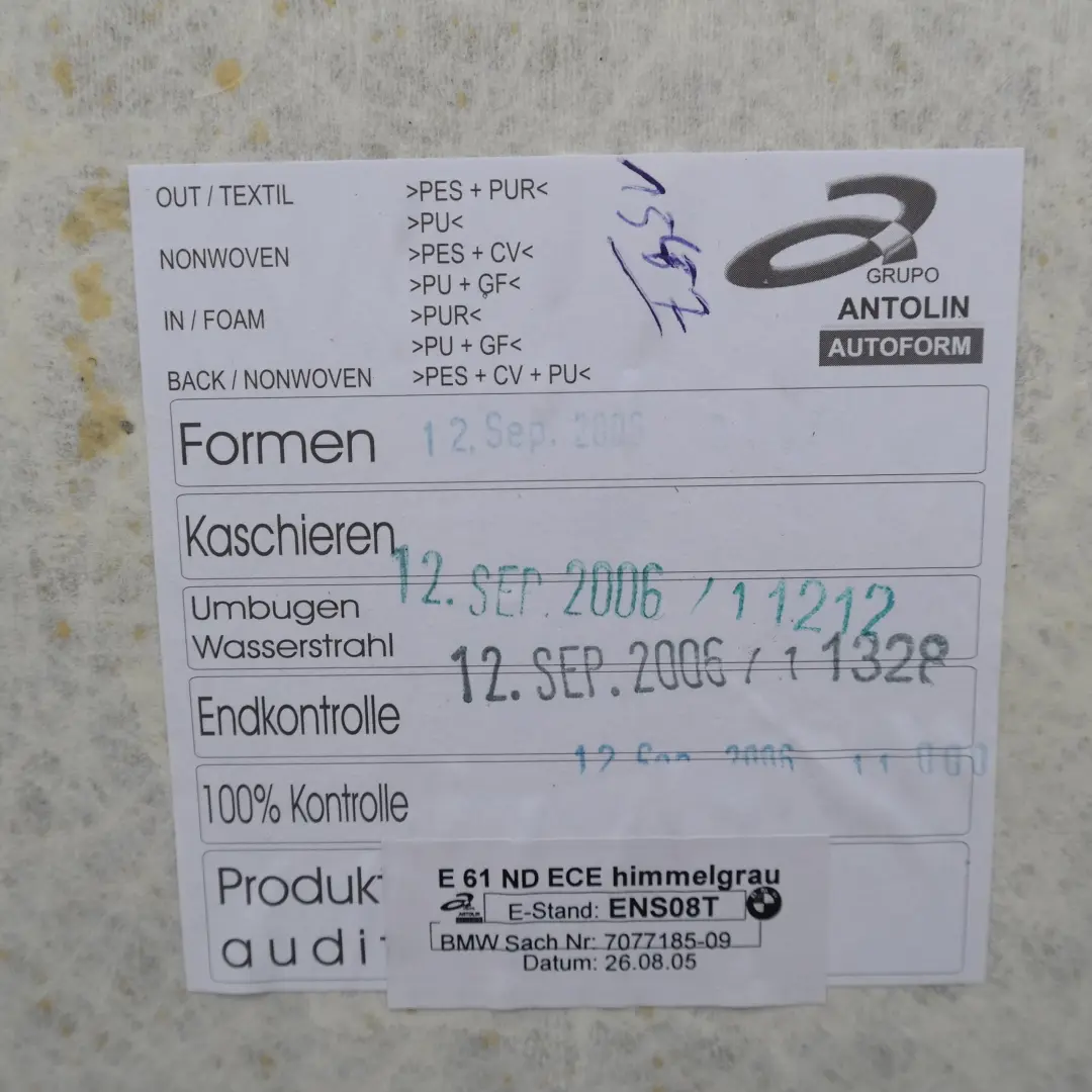 Genuine BMW 5 SERIES E61 E61N Headlining Moulded Roof Lining Grey Grau to with Part number 7077185 Genuine BMW 5 SERIES E61 E61N Headlining Moulded Roof Lining Grey Grau - SKU 7077185 - Part number 7077185