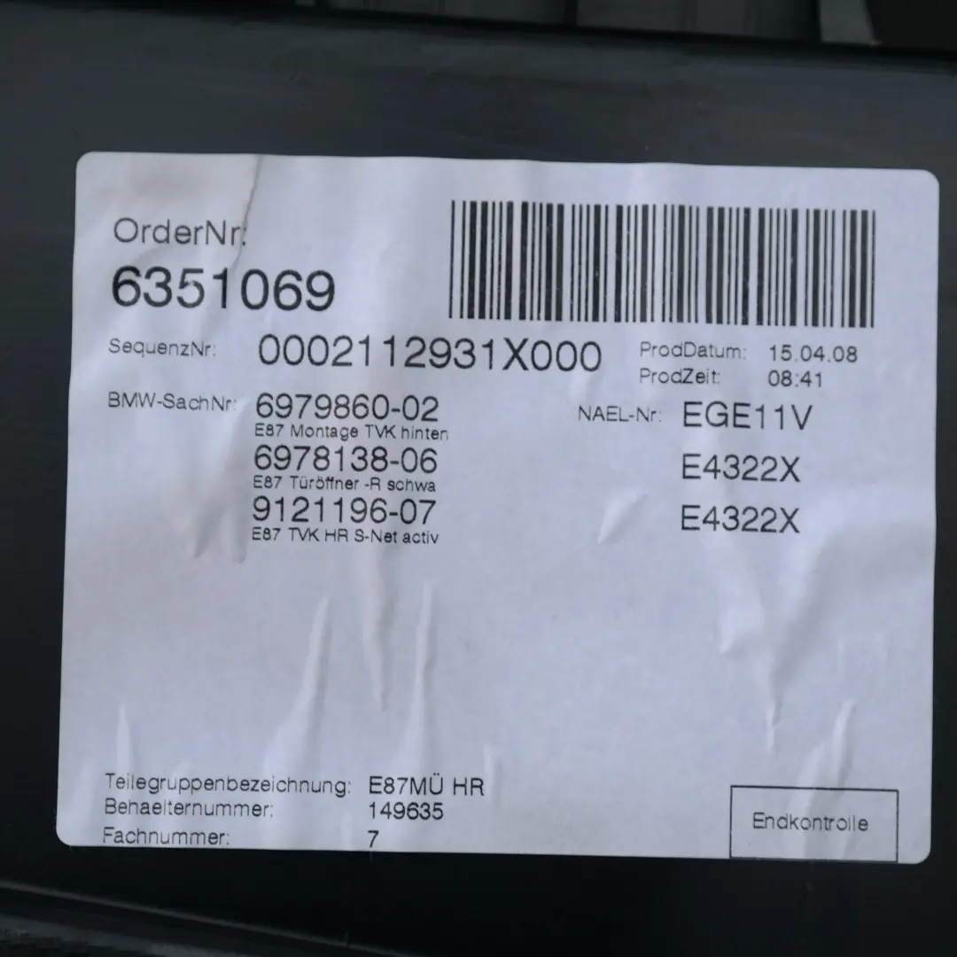 Reihe E87 LCI E87N Türverkleidung Stoff hinten rechts ACTIVE BLUE BMW 1 - SKU 9121196 - Teilenummer 51419121196
