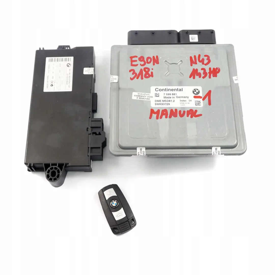N43 143HP ECU KIT DME CAS3 + Key to BMW E87 LCI E90 E91 118i 318i Petrol with Part number 7599881 BMW E87 LCI E90 E91 118i 318i Petrol N43 143HP ECU KIT DME CAS3 + Key - SKU 7599881-1 - Part number 7599881