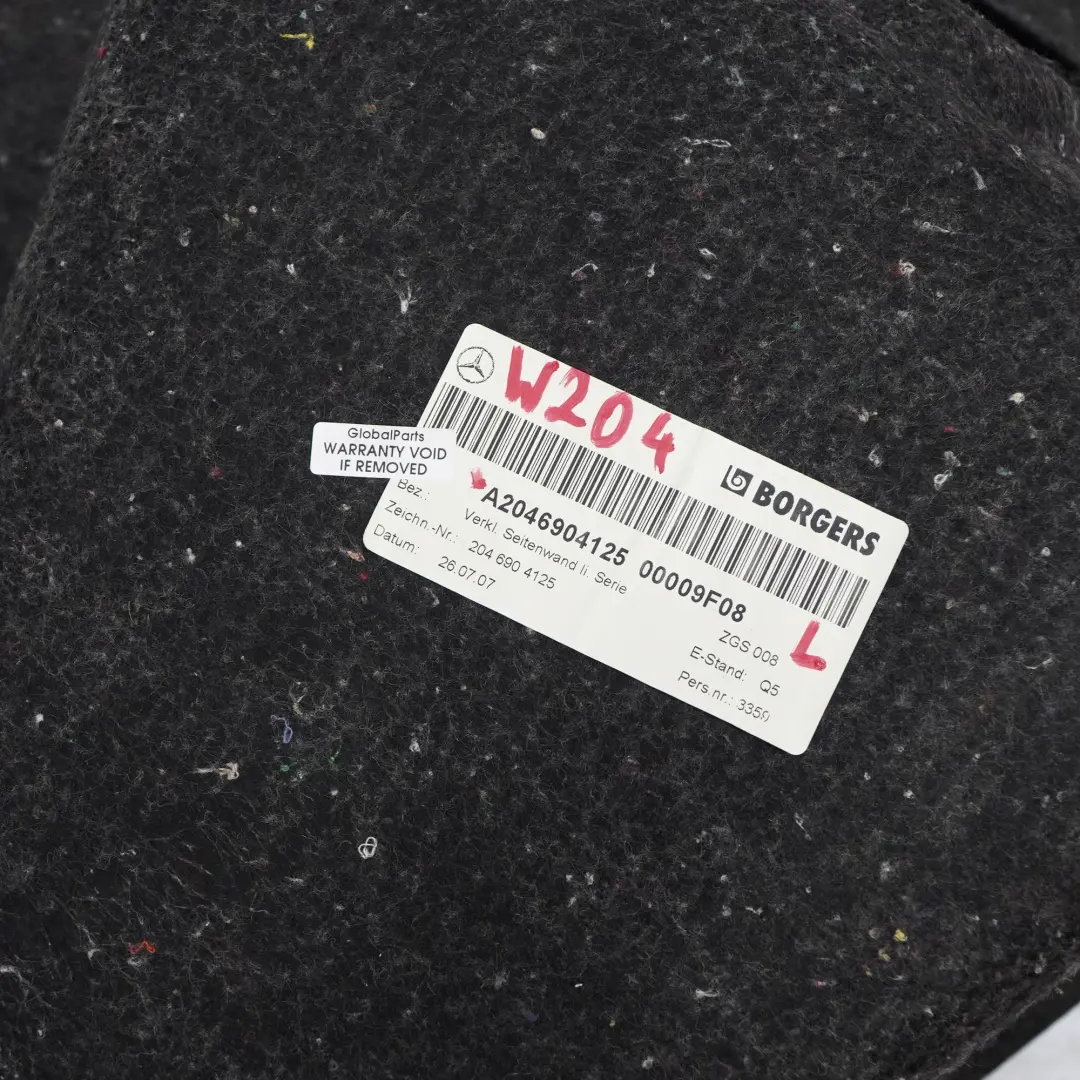 Baule bagagliaio sinistro pannello laterale per Mercedes C W204 con numero di parte A2046904125 Mercedes C W204 Baule bagagliaio sinistro pannello laterale - SKU A2046904125 - Numero di parte A2046904125