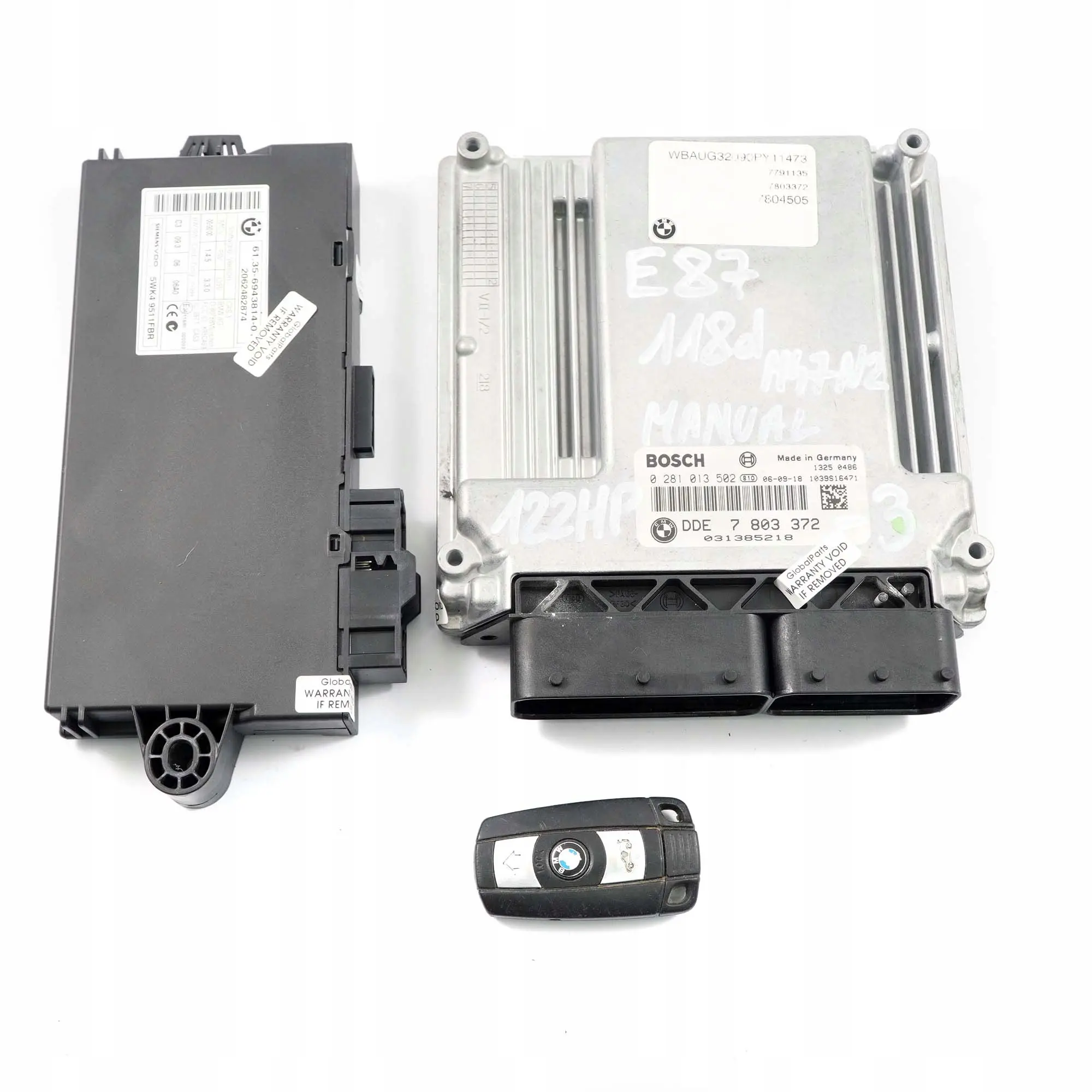 BMW E87 E90 E91 118d 318d M47N2 122HP Engine ECU KIT DDE 7803372 CAS3 + Key