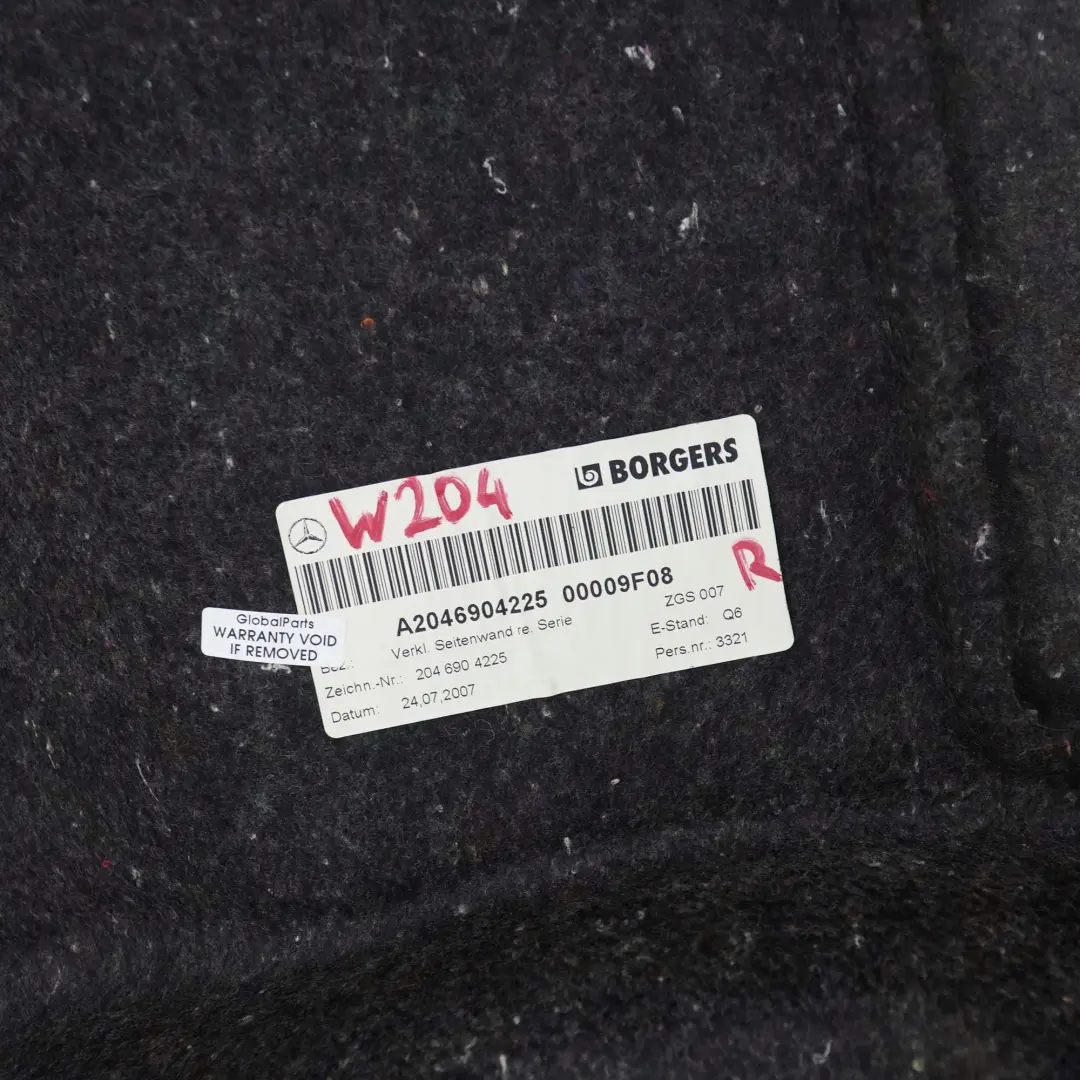 *Mercedes-Benz C W204 Kofferraum Abdeckung Verkleidung Rechts für mit Teilenummer A2046904225 *Mercedes-Benz C W204 Kofferraum Abdeckung Verkleidung Rechts - SKU A2046904225 - Teilenummer A2046904225