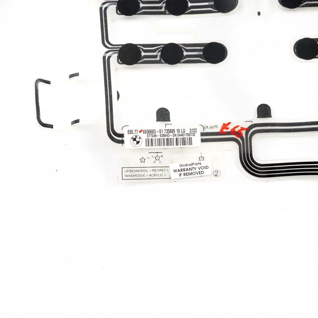 Sensore Di Occupazione Sedili Anteriori Mat per BMW E65 E66 E67 con numero di parte 6930683 BMW E65 E66 E67 Sensore Di Occupazione Sedili Anteriori Mat - SKU 6930683 - Numero di parte 6930683