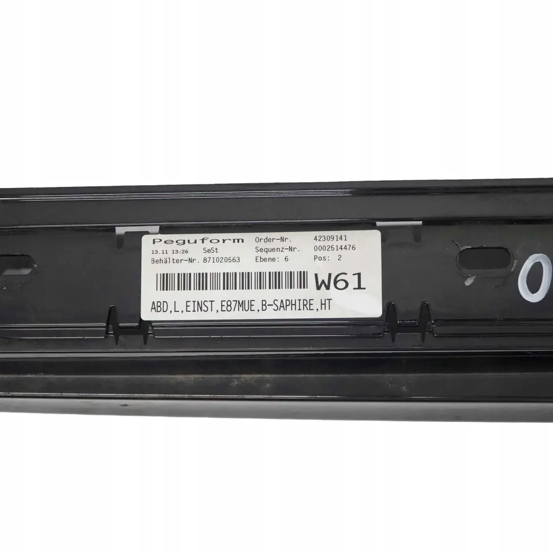 Nakładka listwa próg lewy black saphir do BMW E87 LCI o numerze 0036145 BMW E87 LCI Nakładka listwa próg lewy black saphir - SKU 0036145-BS11 - Numer Części 0036145