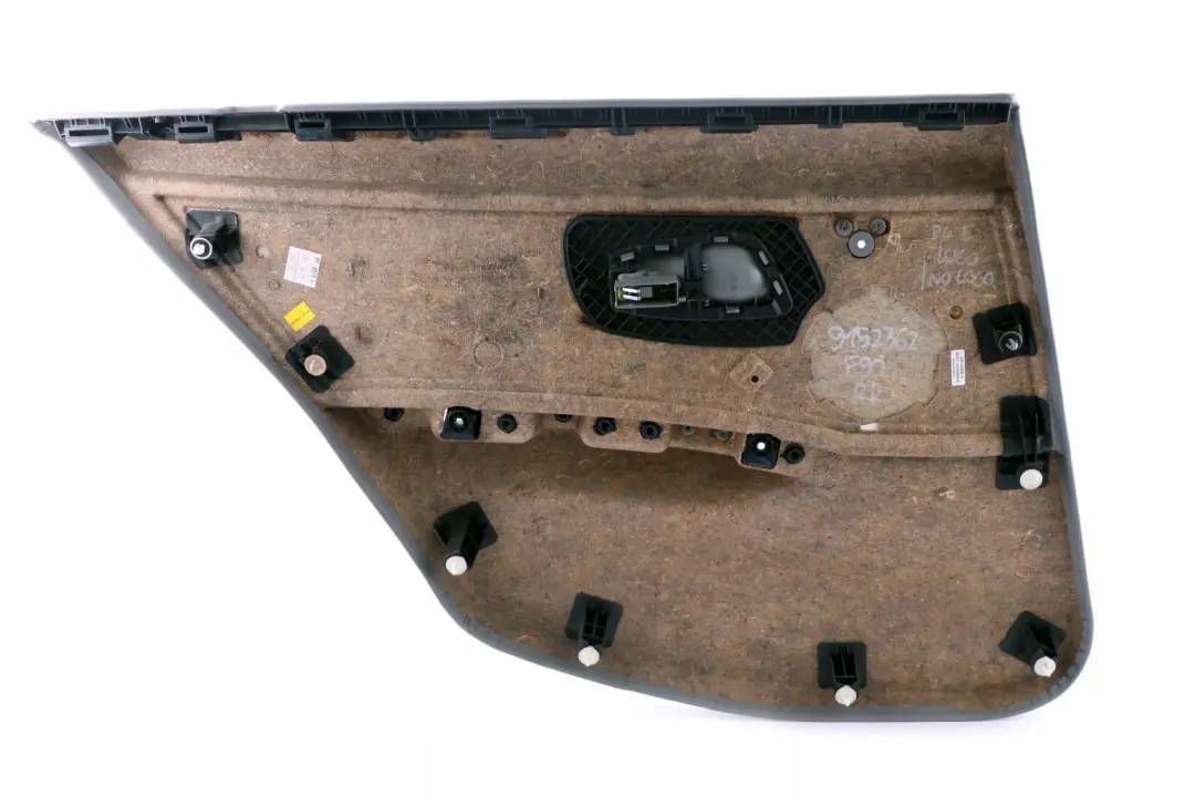 Right O/S Door Card Lining Grey Cloth Trim Panel to BMW 3 Series E90 Rear with Part number 9152362 BMW 3 Series E90 Rear Right O/S Door Card Lining Grey Cloth Trim Panel - SKU 9152362 - Part number 9152362