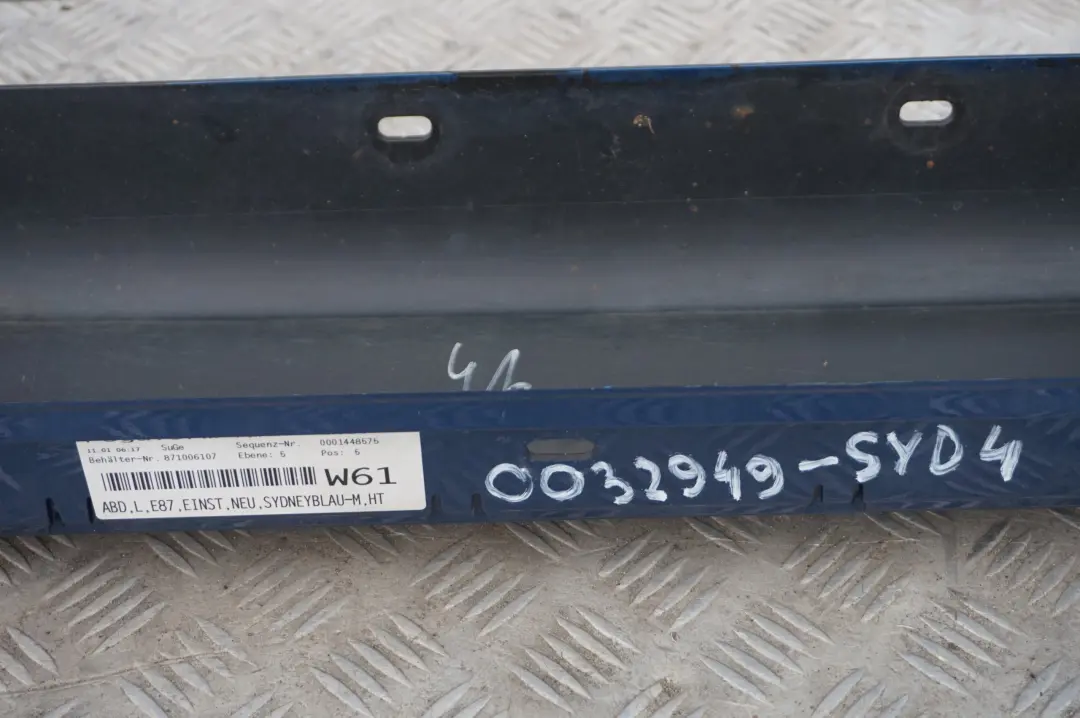 Nakładka Próg Lewy Niebieska Sydney Blau A19 do BMW 1 E87 o numerze 32949 BMW 1 E87 Nakładka Próg Lewy Niebieska Sydney Blau A19 - SKU 0032949-SYD4 - Numer Części 32949