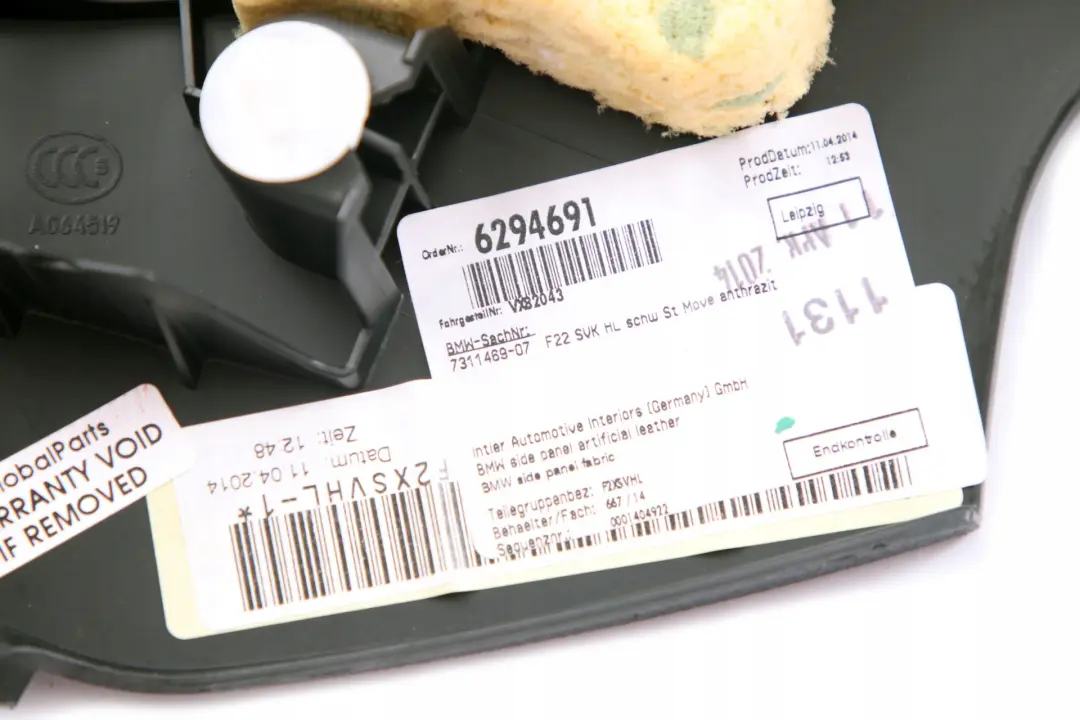 BMW F22 Trasero Izquierdo Lateral Panel De Embellecedor Tela Mover Antracita - SKU 7311469 - Número de pieza 7311469