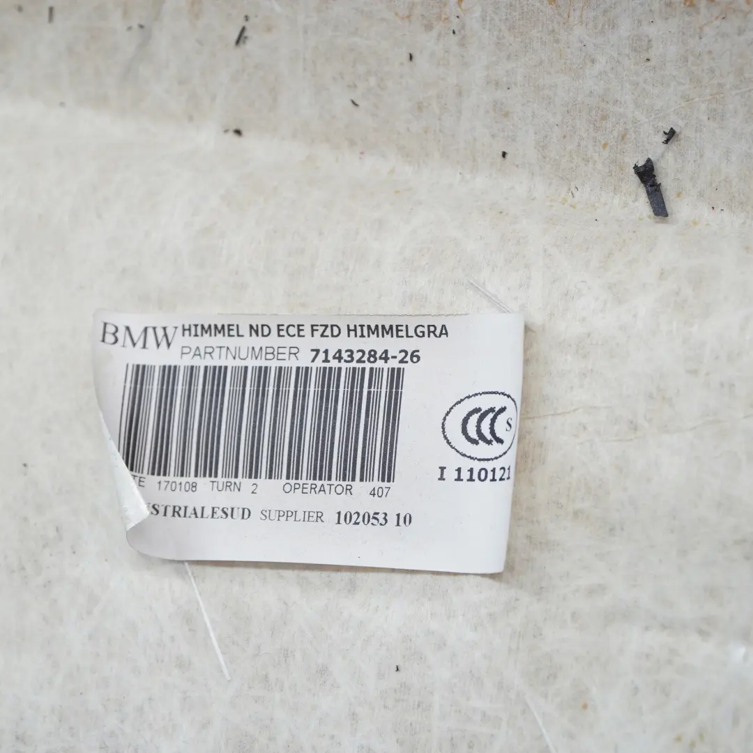 BMW E90 Saloon Headlining Moulded Roof Lining Cover Trim Grey Grau 7143284 - SKU 6960550-1 - Part number 6960550