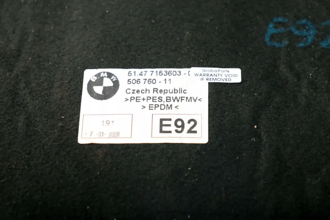BMW 3 SERIES E92 E92N LCI Sound Insulation Floor Rear - SKU 7153603 - Part number 7153603