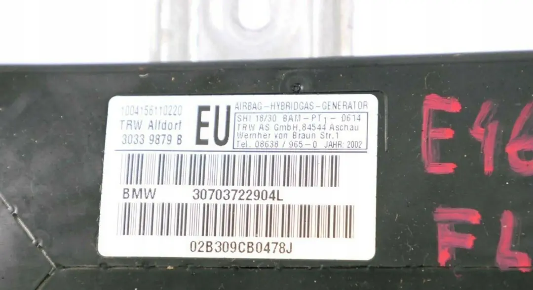Left Front Door Air Bag Module N/S to BMW 3 Series E46 Passenger with Part number 7037229 BMW 3 Series E46 Passenger Left Front Door Air Bag Module N/S - SKU 7037229 - Part number 7037229