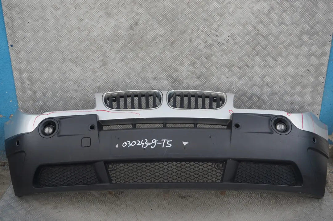 Complete Front Bumper PDC Titansilber Titan Silver Metallic to BMW X3 Series E83 with Part number 0302439 BMW X3 Series E83 Complete Front Bumper PDC Titansilber Titan Silver Metallic - SKU 0302439-TS - Part number 0302439