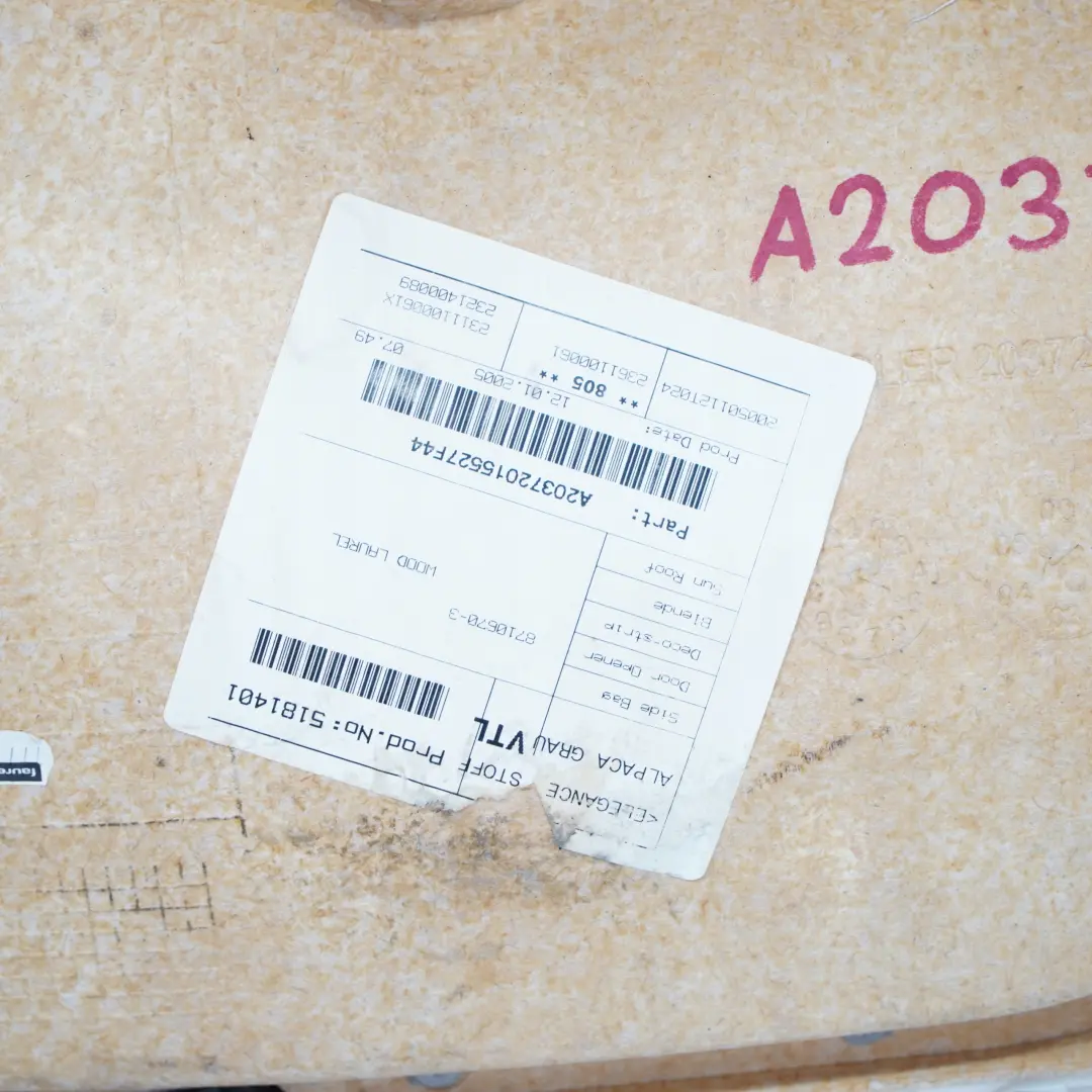  Mercedes-Benz C W203 Front Left N/S Door Card Trim Panel Cloth Alpaca Grey - SKU A2037202972 - Part number A2037202972