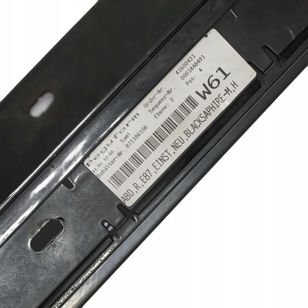 Bas Caisse Droit Finition Saphir Noir Métallisé - 475 0032948 pour BMW E87 à propos du numéro de pièce 51770032948 BMW E87 Bas Caisse Droit Finition Saphir Noir Métallisé - 475 0032948 - SKU 0032948-BS1 - Numéro de pièce 51770032948