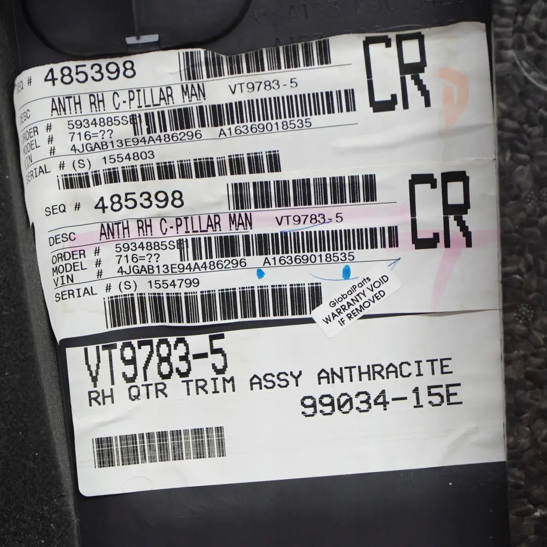  Mercedes-Benz M ML W163 Rear Right O/S Trunk Interior Panel Trim Anthracite - SKU A1636901853 - Part number A1636901853