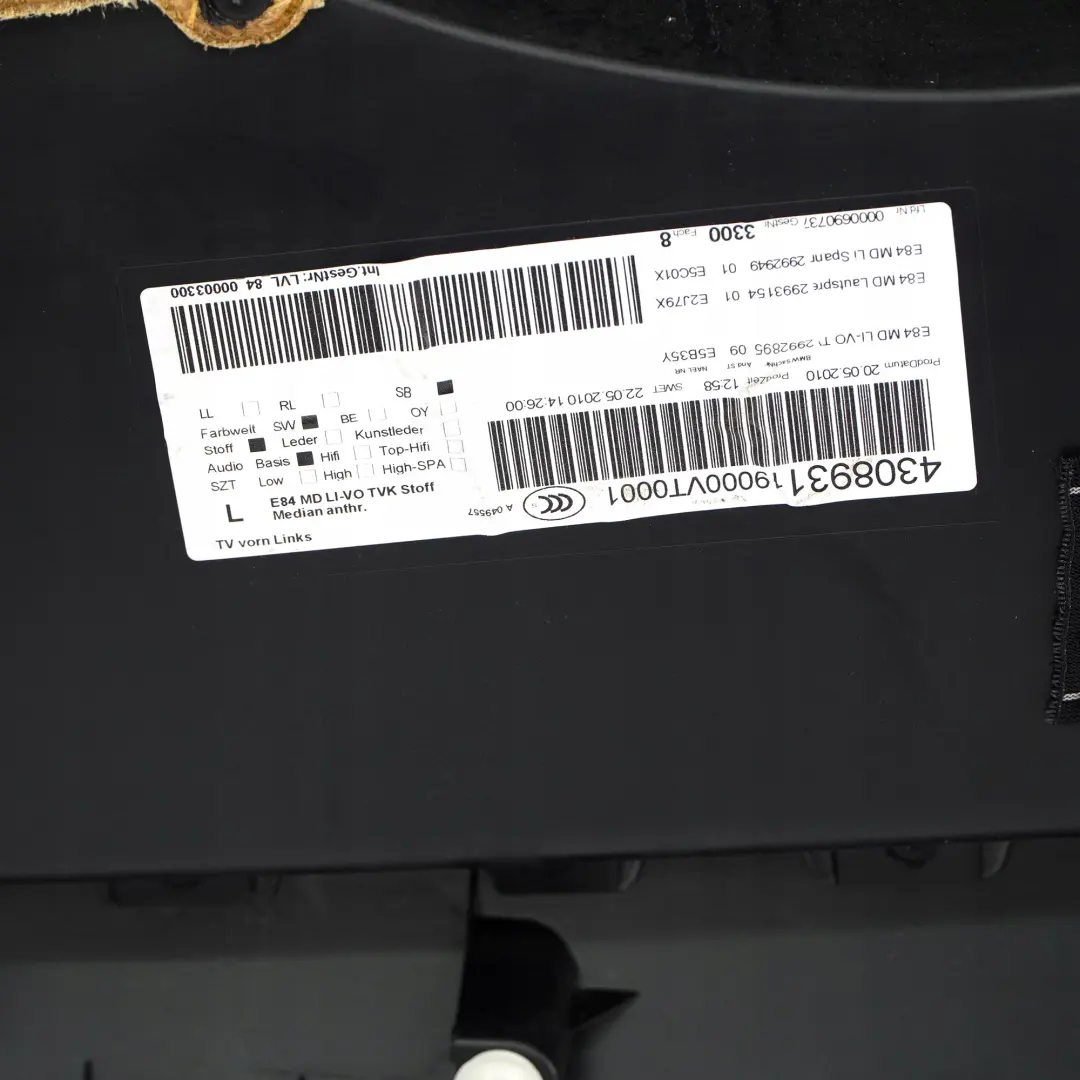 Panneau Portieres avant Gauche Tissu Anthracite pour BMW X1 Serie E84 à propos du numéro de pièce 7320189 BMW X1 Serie E84 Panneau Portieres avant Gauche Tissu Anthracite - SKU 7320189-1 - Numéro de pièce 7320189