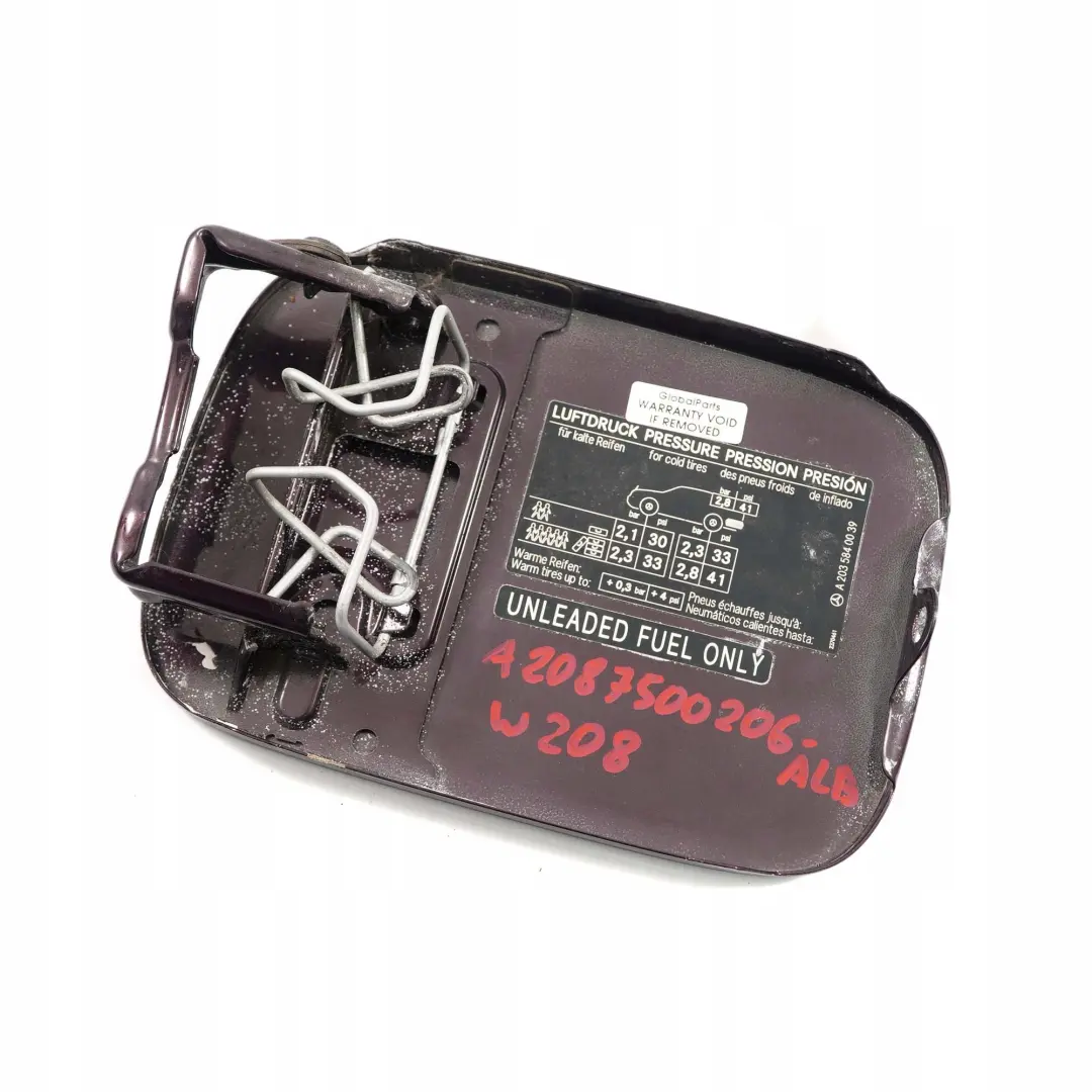 Mercedes-Benz CLK-Class W208 C208 Coupe Fuel Filler Flap Cover Almandine Black to with Part number A2087500206 Mercedes-Benz CLK-Class W208 C208 Coupe Fuel Filler Flap Cover Almandine Black - SKU A2087500206-ALB - Part number A2087500206
