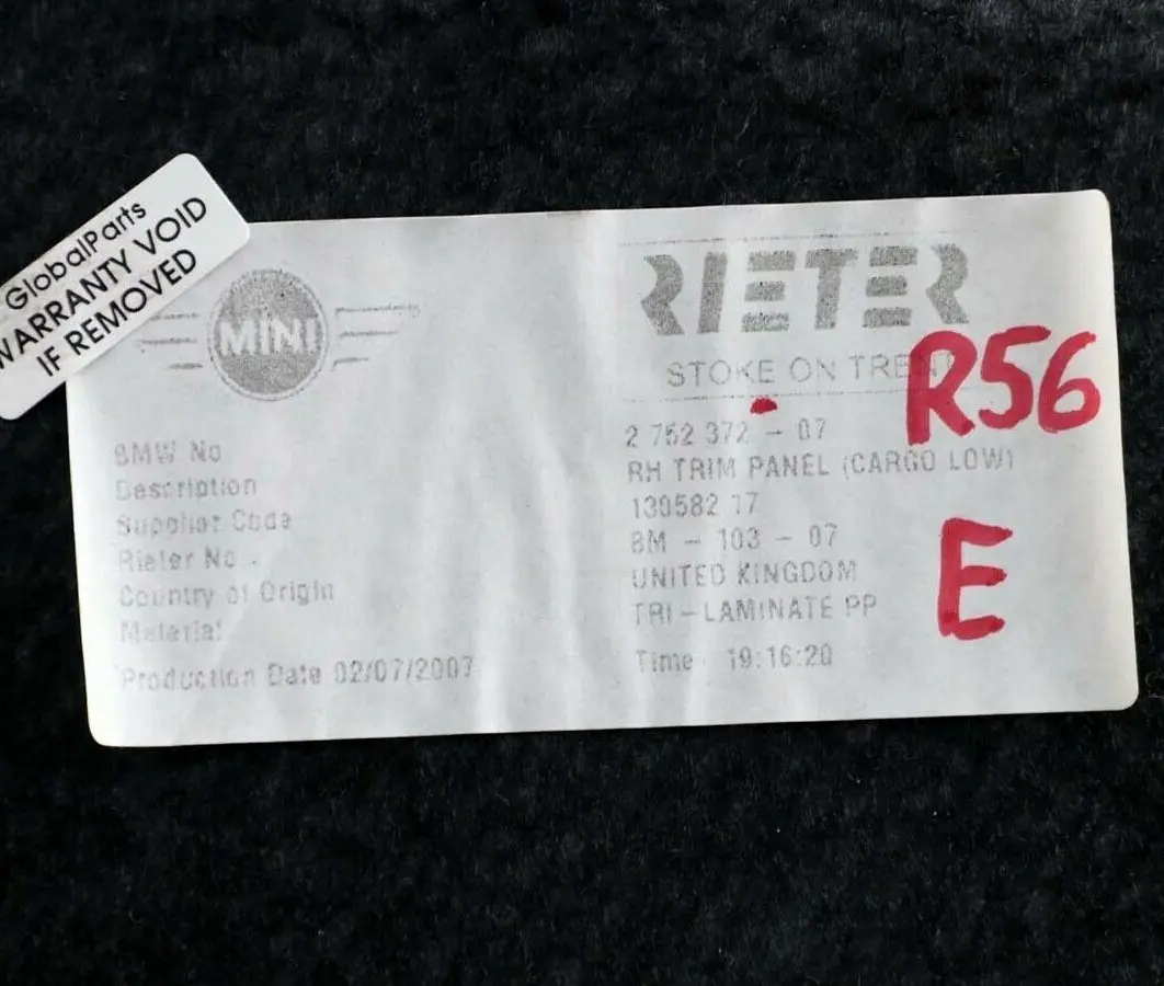 R56N LCI Verkleidung Gepäckraum Rechts 7262284 für BMW MINI Cooper One R56 mit Teilenummer 2752372 BMW MINI Cooper One R56 R56N LCI Verkleidung Gepäckraum Rechts 7262284 - SKU 2752372 - Teilenummer 2752372