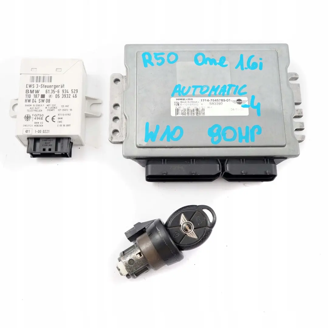 Mini R50 One 1.6i W10 90HP Engine ECU Kit DME + EWS3 + Key Automatic - SKU 7545789-4 - Part number 7545789