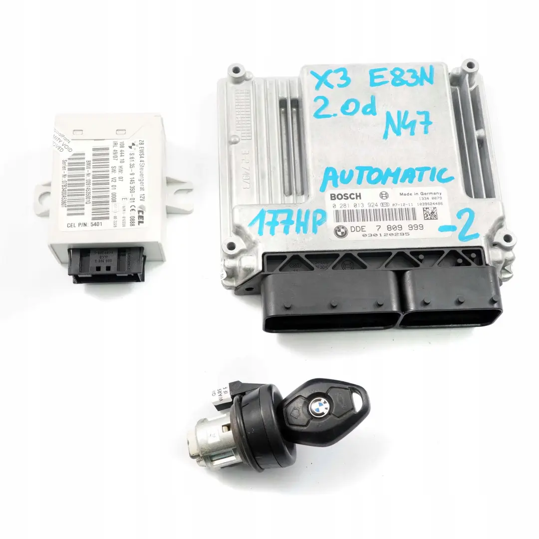 N47 Engine ECU Kit DDE + EWS IV + Key Automatic to BMW X3 E83 LCI 2.0d with Part number 7809999 BMW X3 E83 LCI 2.0d N47 Engine ECU Kit DDE + EWS IV + Key Automatic - SKU 7809999-2 - Part number 7809999