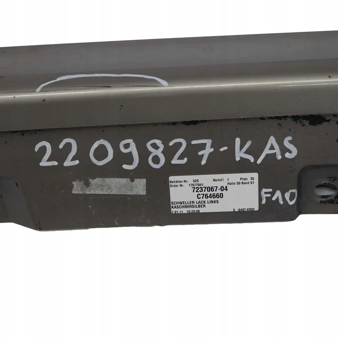 BMW F10 F11 Puerta Sill Cubierta Falda Panel Izquierdo N / Cachemira Plata - A72 - SKU 2209827-KAS - Número de pieza 2209827