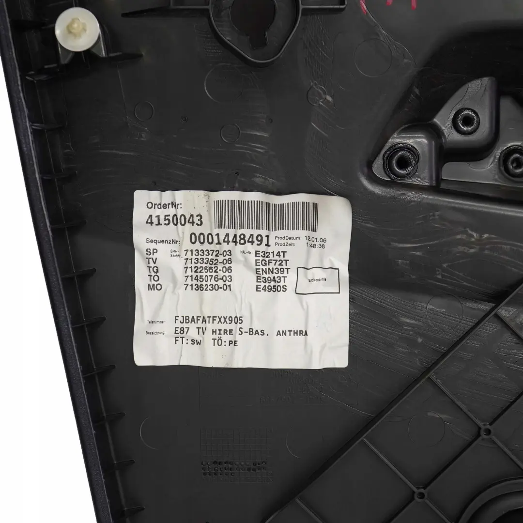 Right O/S Cloth Interior Door Card Panel Trim Black to BMW 1 Series E87 Rear with Part number 7133352 BMW 1 Series E87 Rear Right O/S Cloth Interior Door Card Panel Trim Black - SKU 7133352 - Part number 7133352