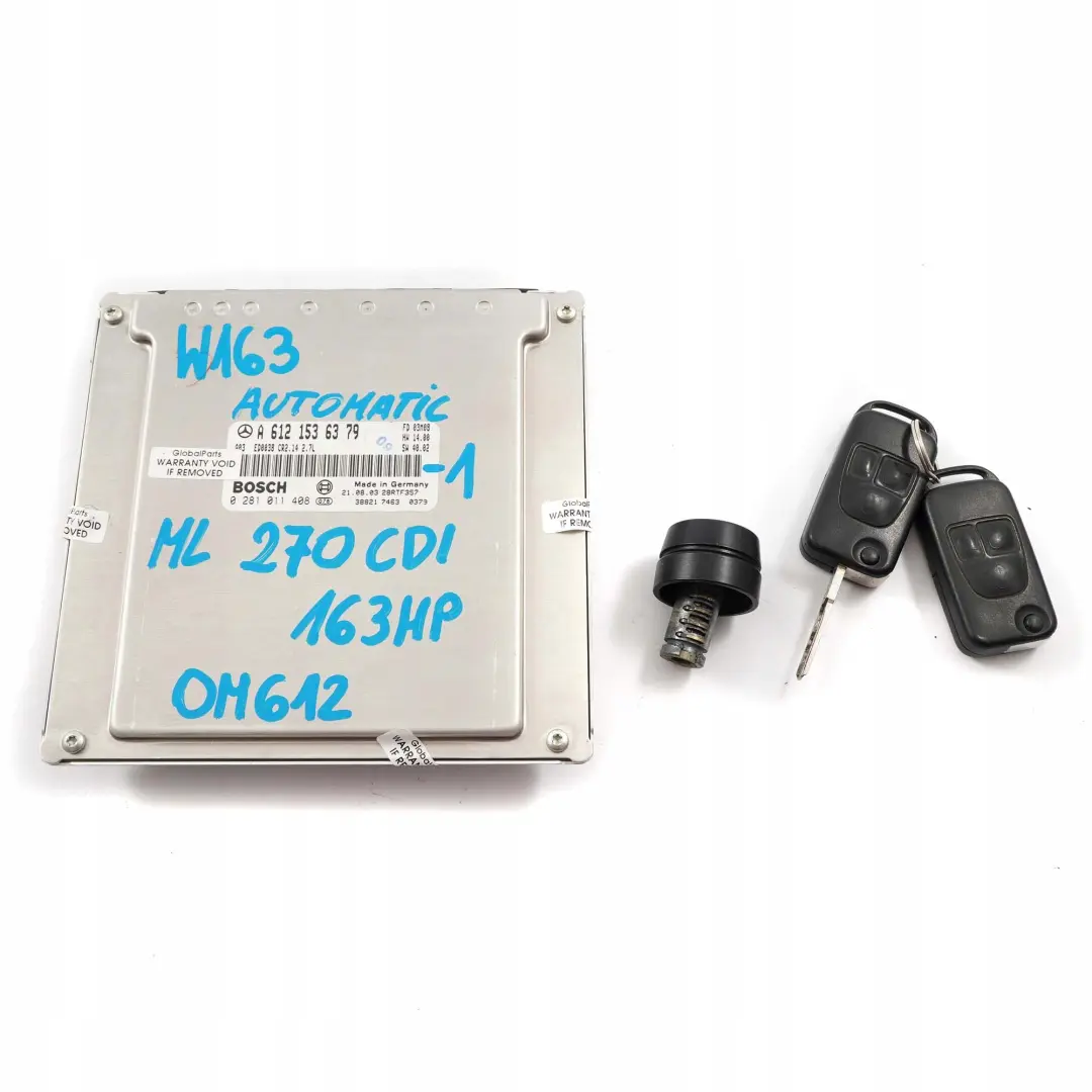 Mercedes-Benz ML W163 270 CDI Engine Control ECU Kit Key Automatic to with Part number A6121536379 Mercedes-Benz ML W163 270 CDI Engine Control ECU Kit Key Automatic - SKU A6121536379-1 - Part number A6121536379