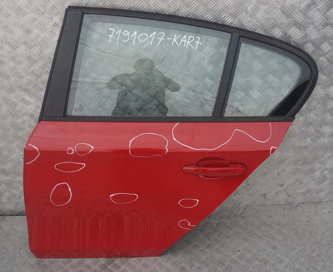 Door rear left N/S Karmesinrot Red Rot - A61 to BMW 1 SERIES 7 E87 E87N with Part number 7191017 BMW 1 SERIES 7 E87 E87N Door rear left N/S Karmesinrot Red Rot - A61 - SKU 7191017-KAR7 - Part number 7191017