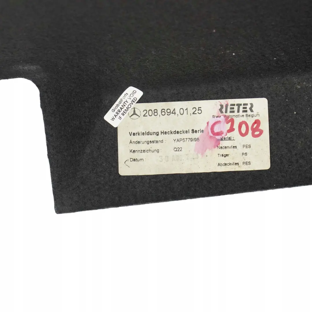 Mercedes-Benz W208 C208 Trunk Tailgate Interior Trim Panel Cover to with Part number A2086940125 Mercedes-Benz W208 C208 Trunk Tailgate Interior Trim Panel Cover - SKU A2086940125 - Part number A2086940125