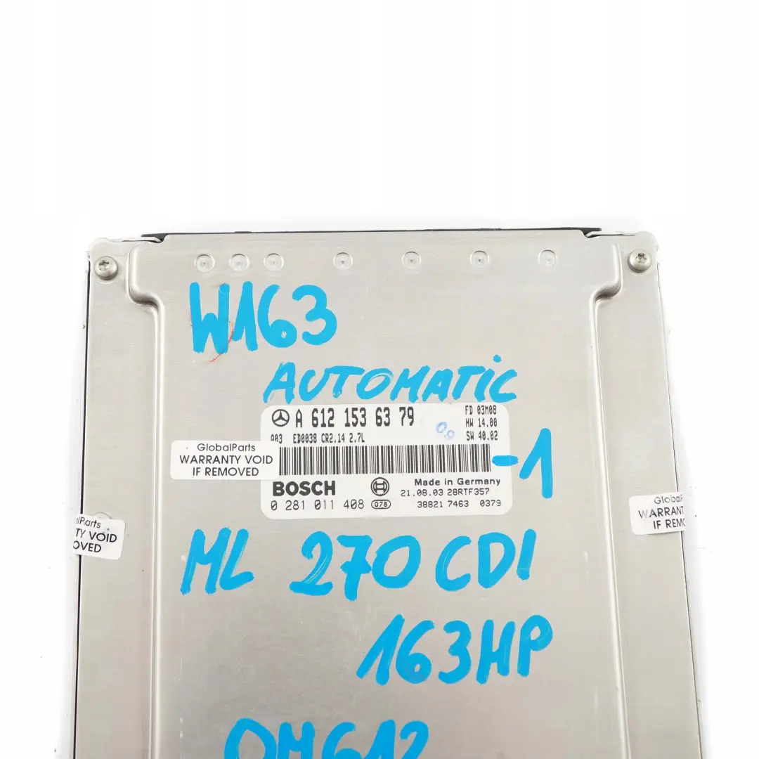  Mercedes-Benz ML W163 270 CDI Unite de Commande Moteur + Cle Autom - SKU A6121536379-1 - Numéro de pièce A6121536379