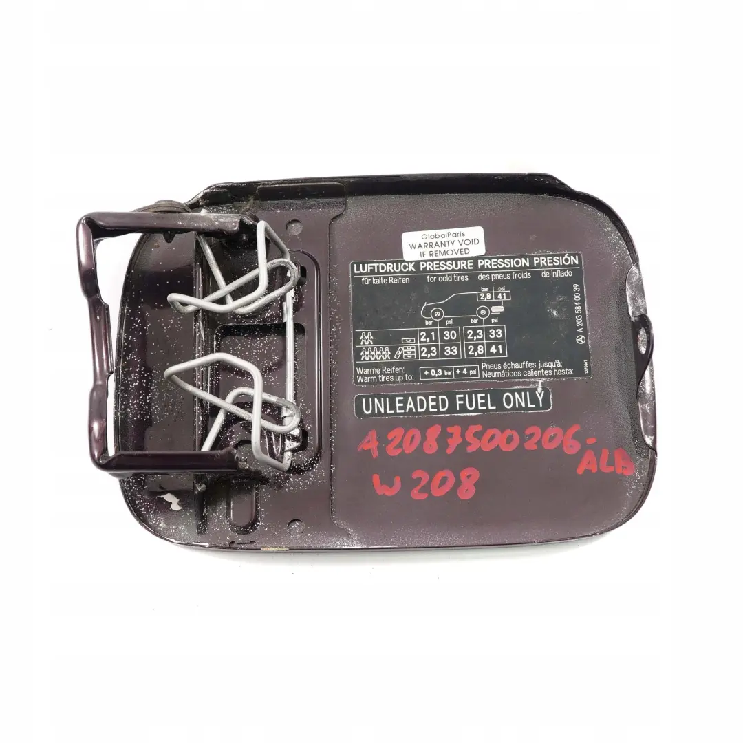  Mercedes-Benz CLK-Class W208 C208 Coupe Fuel Filler Flap Cover Almandine Black - SKU A2087500206-ALB - Part number A2087500206