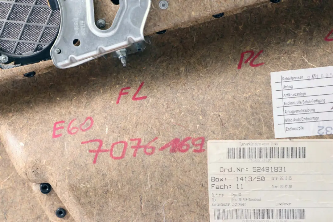 BMW 5 Reihe E60 E61 Türverkleidung Vorn Links Grau Grey 5141 - SKU 7076169 - Teilenummer 7076169
