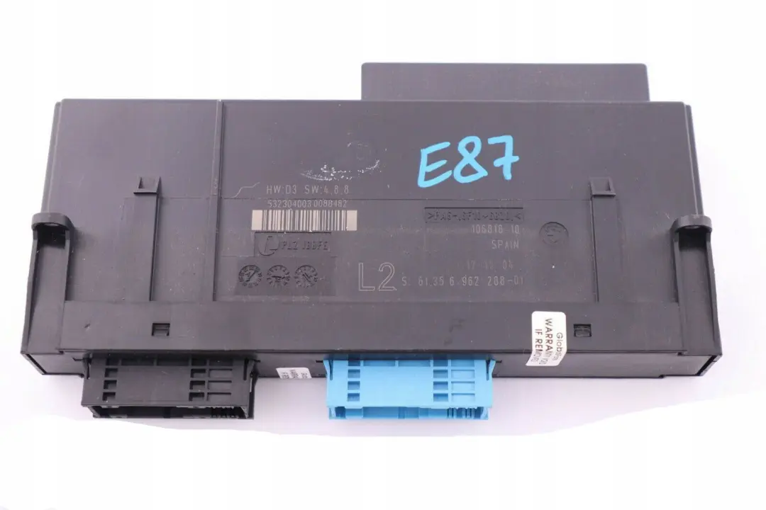 Body Control Module ECU L2 PL2 JBBFE Junction Box to BMW 1 Series E87 with Part number 6962288 BMW 1 Series E87 Body Control Module ECU L2 PL2 JBBFE Junction Box - SKU 6962288 - Part number 6962288
