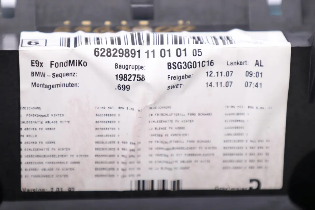 BMW 3 Serie E92 E92N E93 E93N LCI Console Arriere Noir 5116 - SKU 6963900 - Numéro de pièce 51166963900