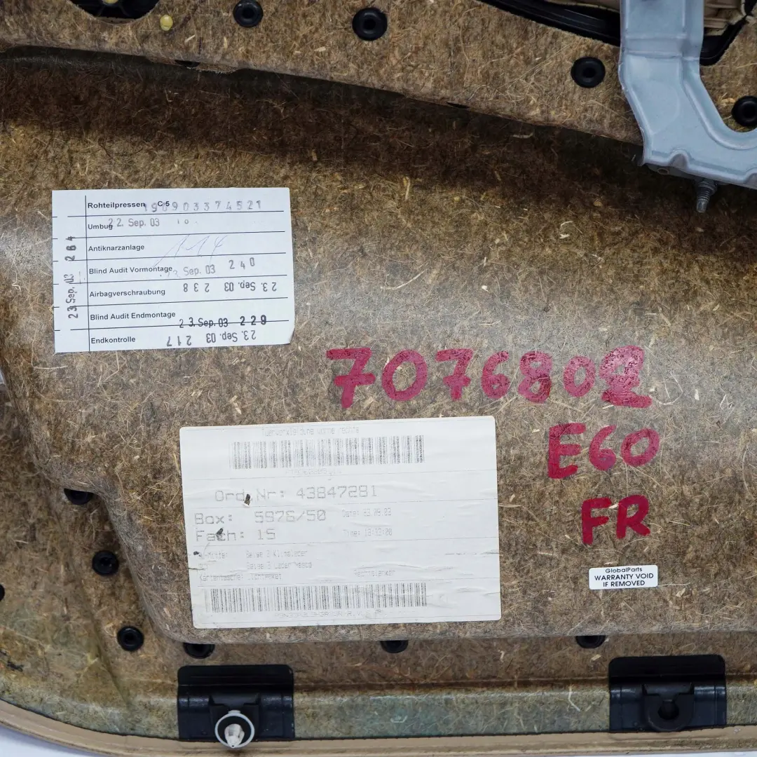 BMW 5 er E60 E61 Türverkleidung Abdeckung Vorne Rechts Leder Nasca Beige - SKU 7076802 - Teilenummer 7076802