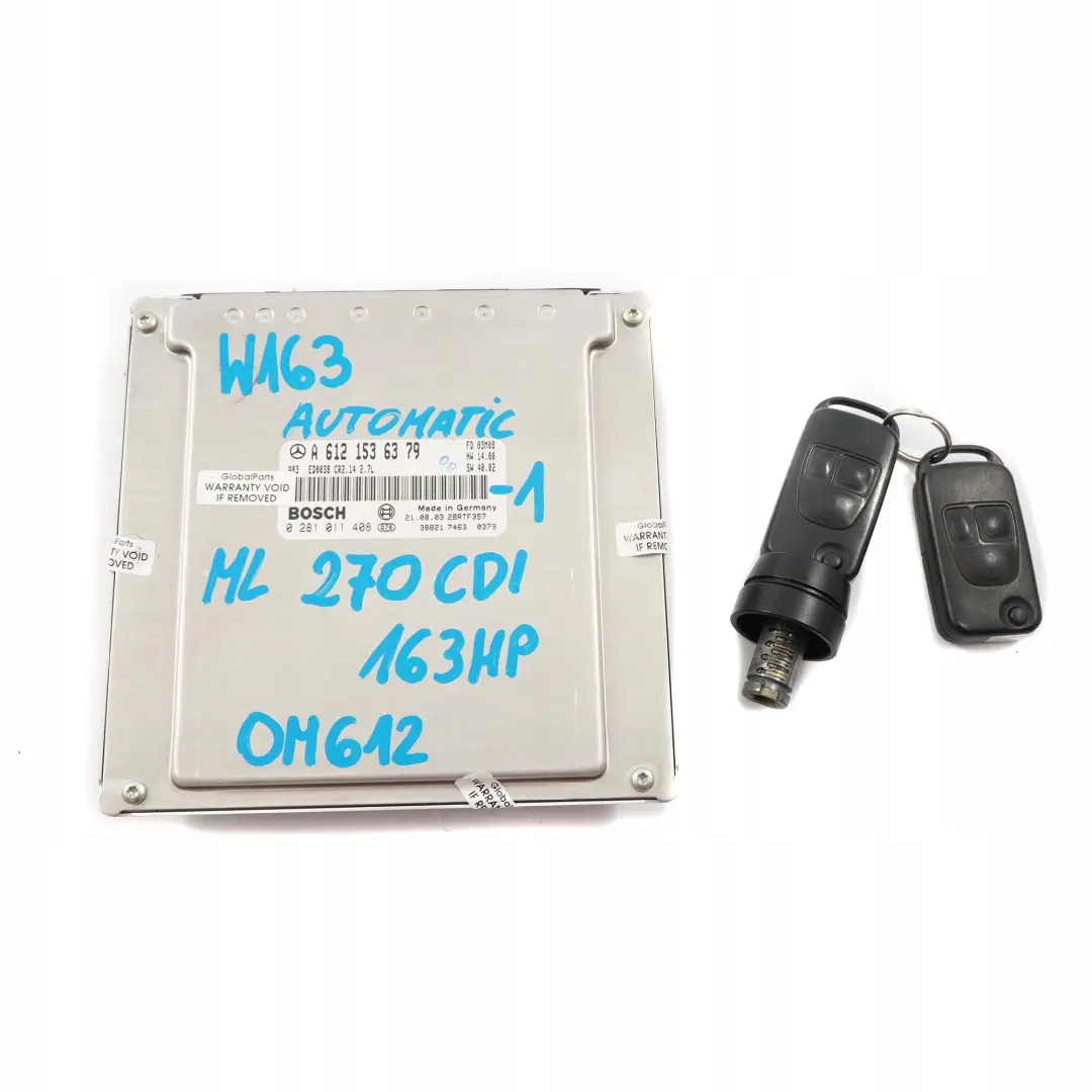 Mercedes-Benz ML W163 270 CDI Engine Control ECU Kit Key Automatic to with Part number A6121536379 Mercedes-Benz ML W163 270 CDI Engine Control ECU Kit Key Automatic - SKU A6121536379-1 - Part number A6121536379