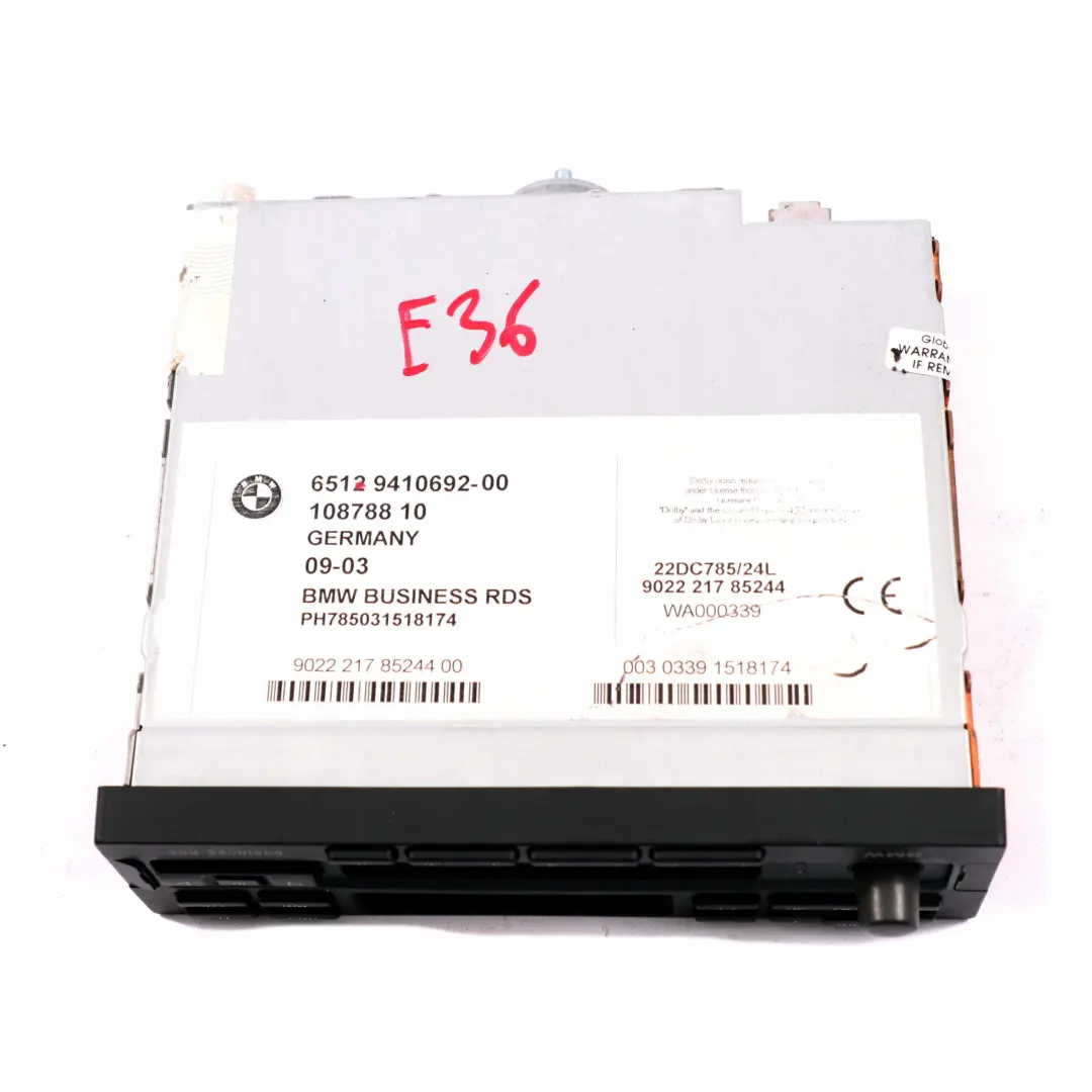 Radio Business RDS Cassette Player 9410692 para BMW E30 E34 E36 con número de pieza 8379231 BMW E30 E34 E36 Radio Business RDS Cassette Player 9410692 - SKU 8379231 - Número de pieza 8379231