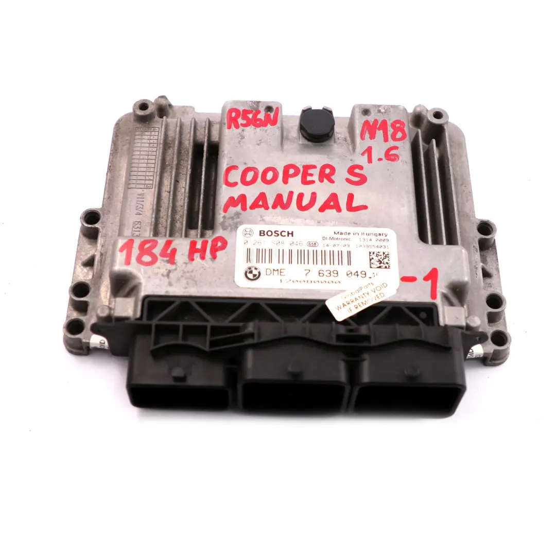 Control Unit ECU Kit DME CAS 3 Key to Mini Cooper S R56 LCI N18 1.6 Engine with Part number 7639049 Mini Cooper S R56 LCI N18 1.6 Engine Control Unit ECU Kit DME CAS 3 Key - SKU 7639049-1 - Part number 7639049