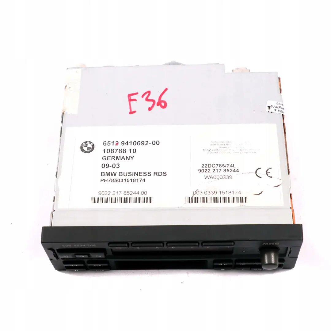 Radio Business RDS Cassette Player 9410692 para BMW E30 E34 E36 con número de pieza 8379231 BMW E30 E34 E36 Radio Business RDS Cassette Player 9410692 - SKU 8379231 - Número de pieza 8379231