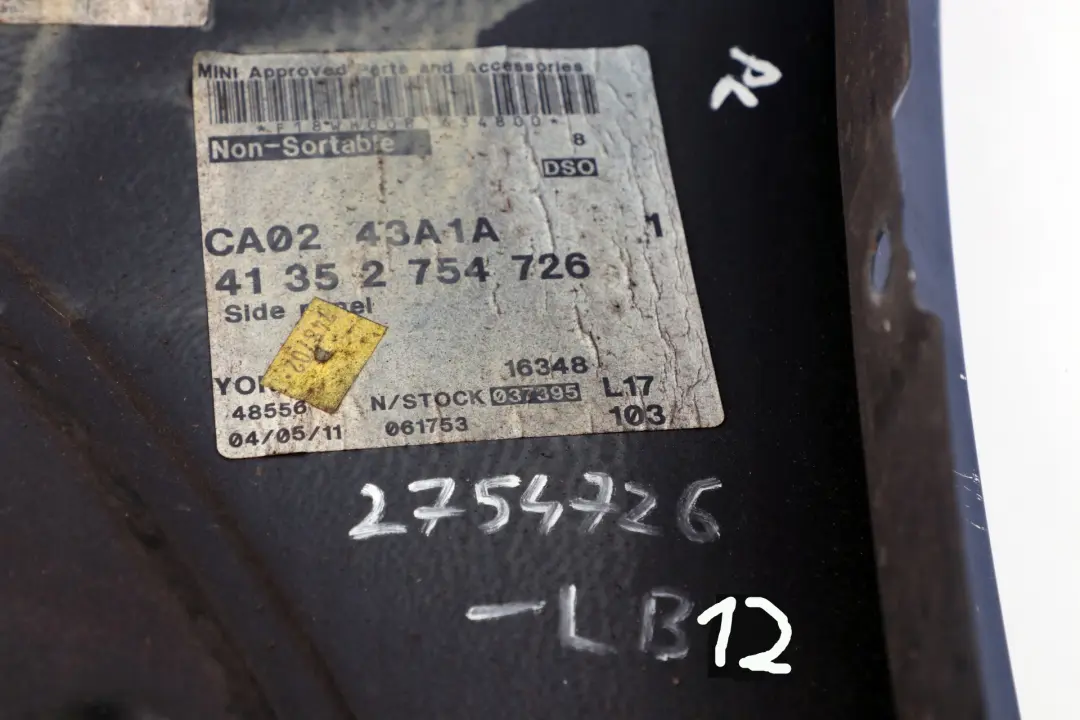 Panneau Laterale Avant Droite Garde-Boue Allumage pour Mini R55 R56 R57 R58 R59 à propos du numéro de pièce 2754726 Mini R55 R56 R57 R58 R59 Panneau Laterale Avant Droite Garde-Boue Allumage - SKU 2754726-LB12 - Numéro de pièce 2754726