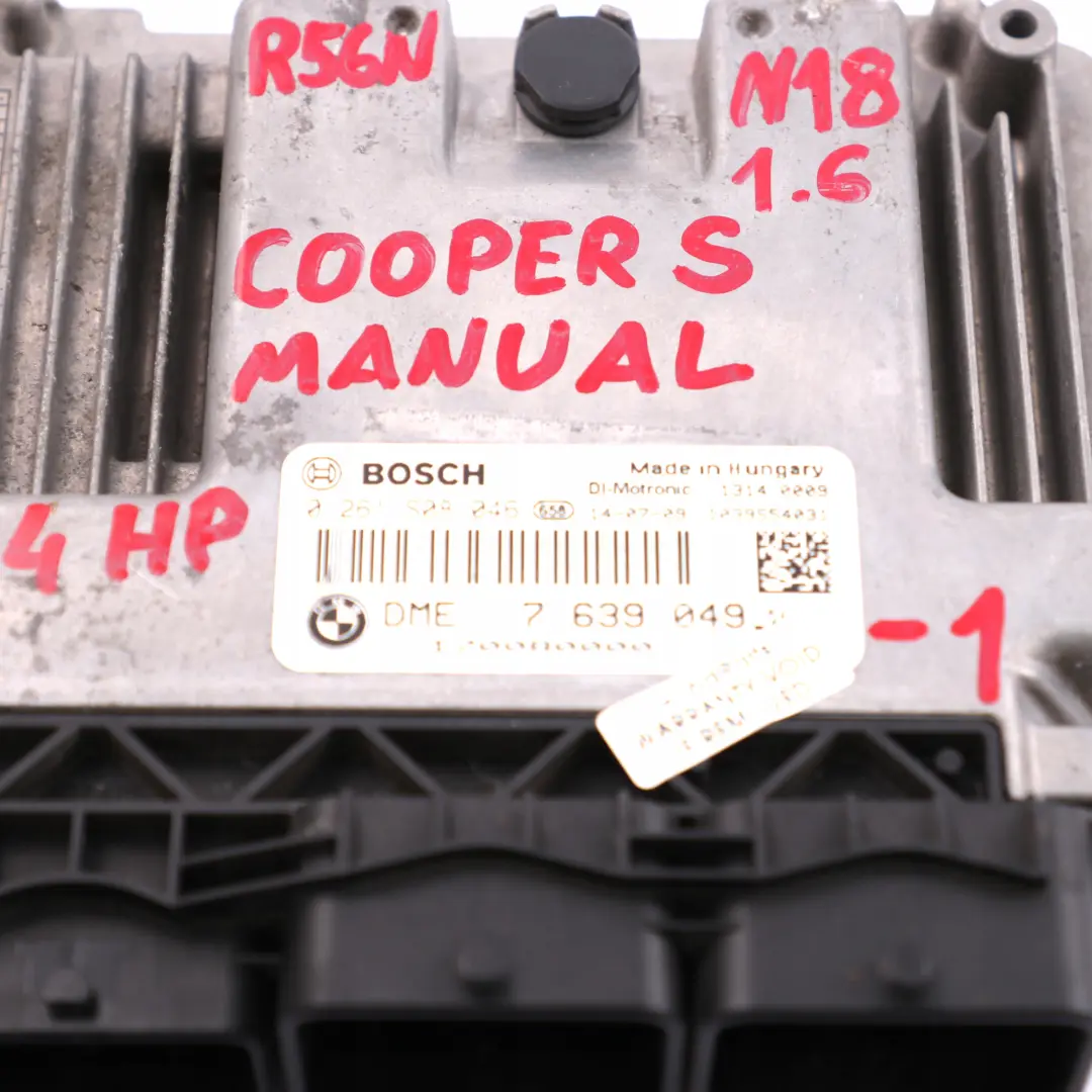 Control Unit ECU Kit DME CAS 3 Key to Mini Cooper S R56 LCI N18 1.6 Engine with Part number 7639049 Mini Cooper S R56 LCI N18 1.6 Engine Control Unit ECU Kit DME CAS 3 Key - SKU 7639049-1 - Part number 7639049