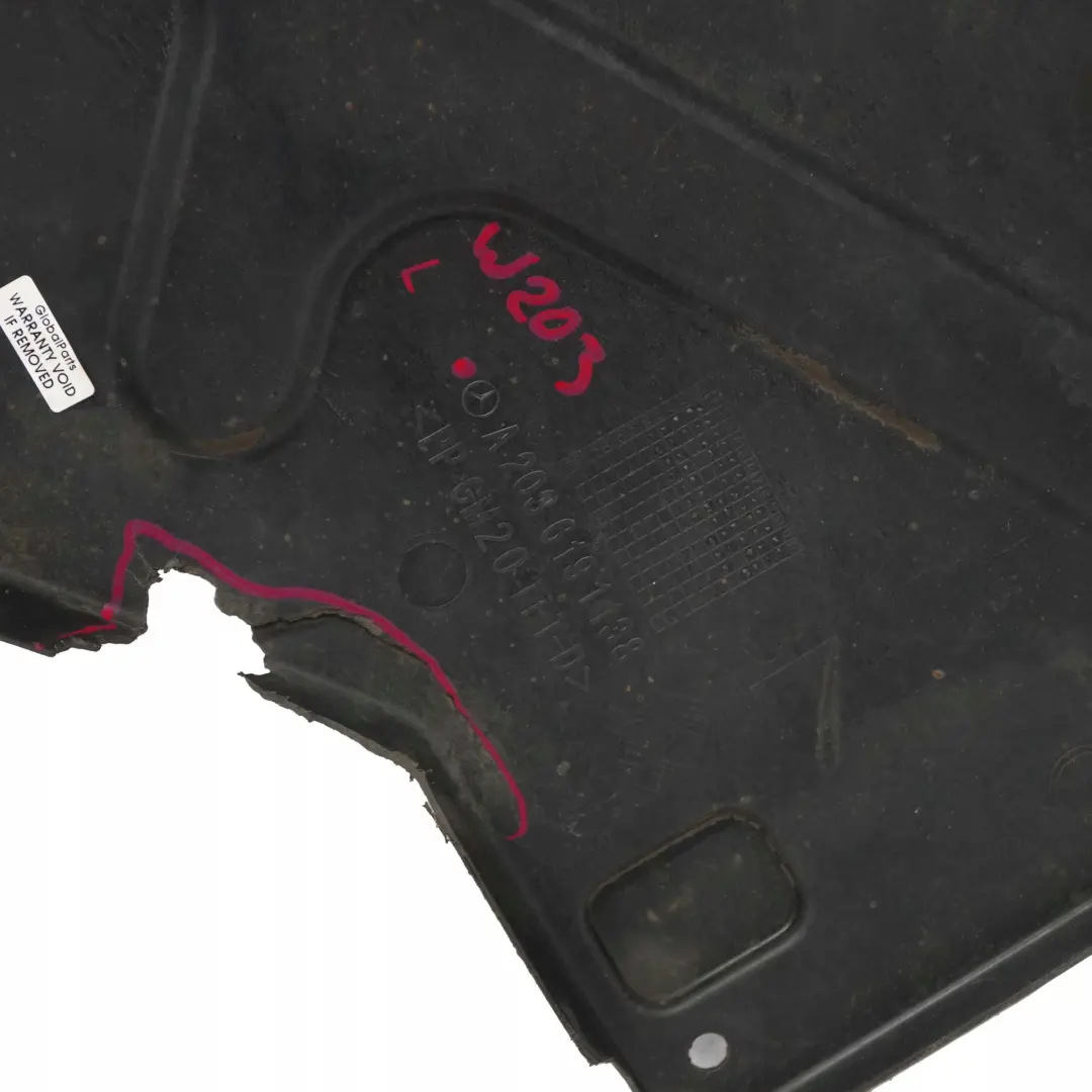 Mercedes-Benz C-Class W203 Left N/S Underfloor Underbody Cover Protection Panel to with Part number A2036191138 Mercedes-Benz C-Class W203 Left N/S Underfloor Underbody Cover Protection Panel - SKU A2036191138 - Part number A2036191138