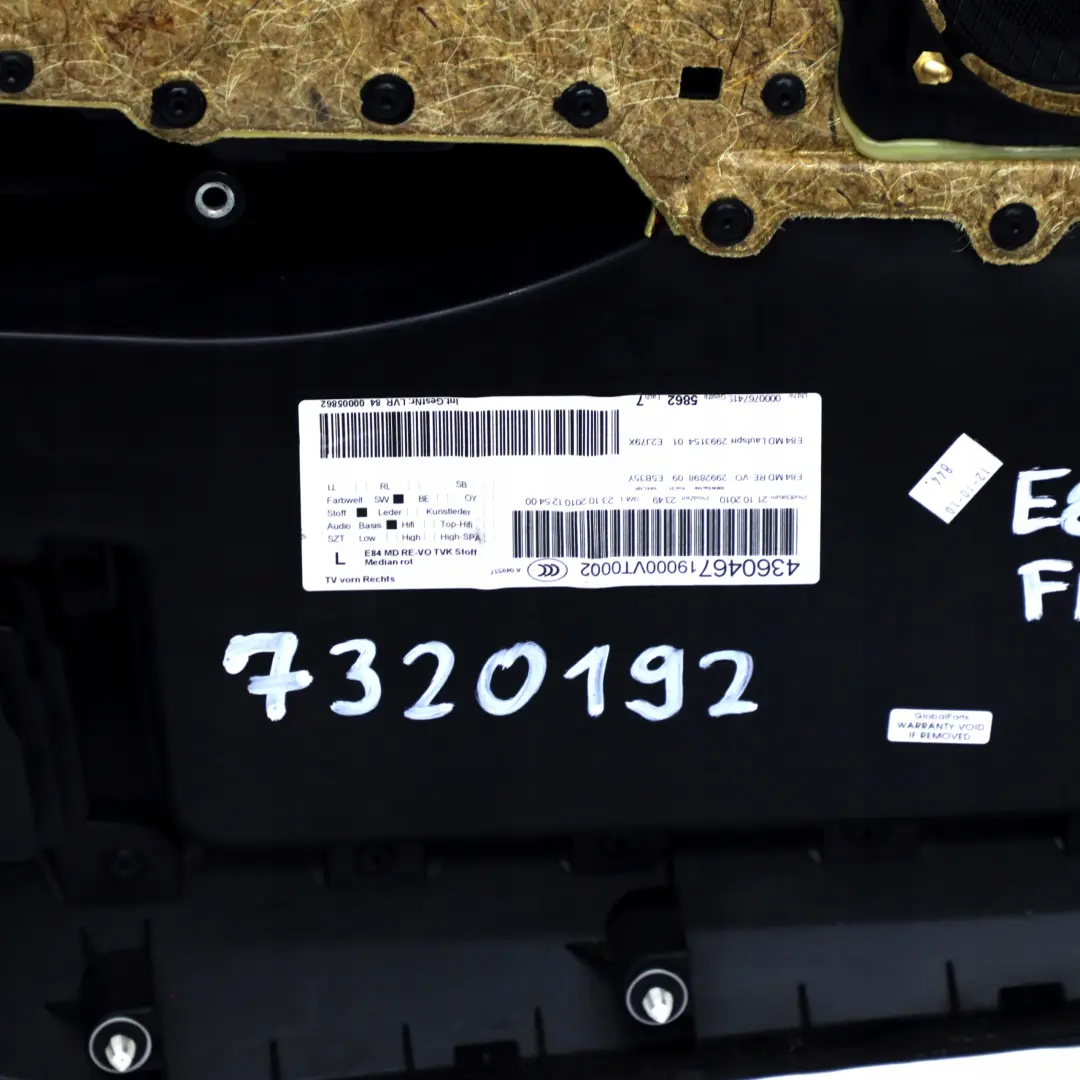 Delantero Derecho Forro Tarjeta Puerta Tela Tela Rojo Bermellon para BMW X1 E84 con número de pieza 7320192 BMW X1 E84 Delantero Derecho Forro Tarjeta Puerta Tela Tela Rojo Bermellon - SKU 7320192 - Número de pieza 7320192