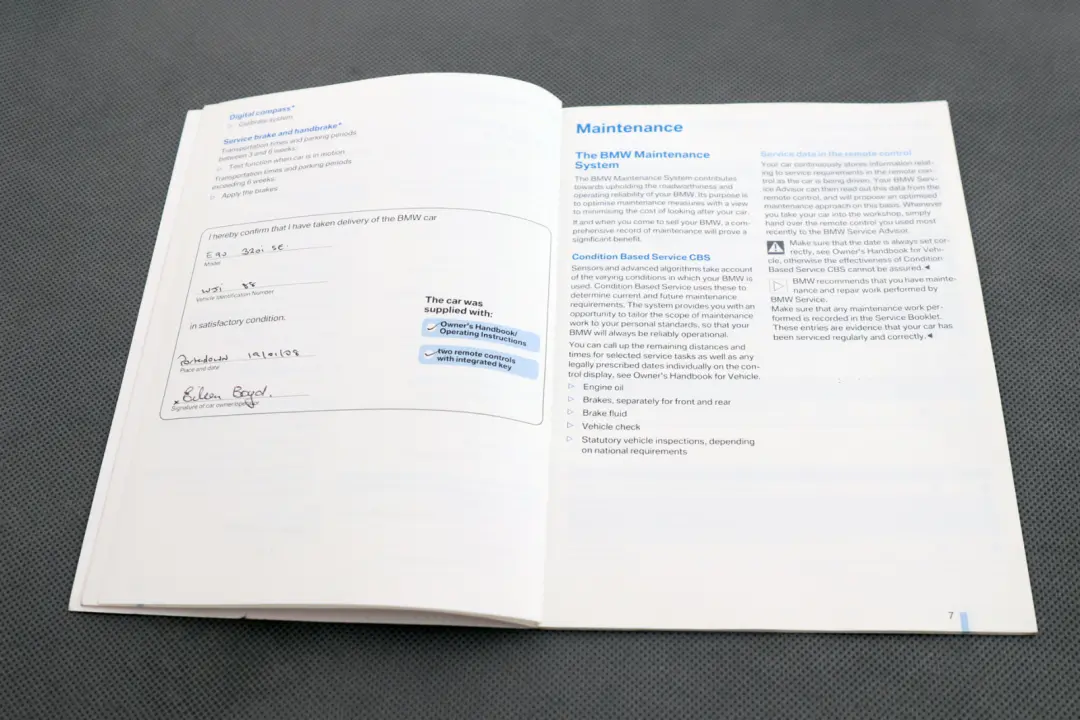 BMW 1 3 Series 3 E87 E90 Service Booklet Book 09/2007-09/2008 - SKU 0014296-3 - Part number 0014296