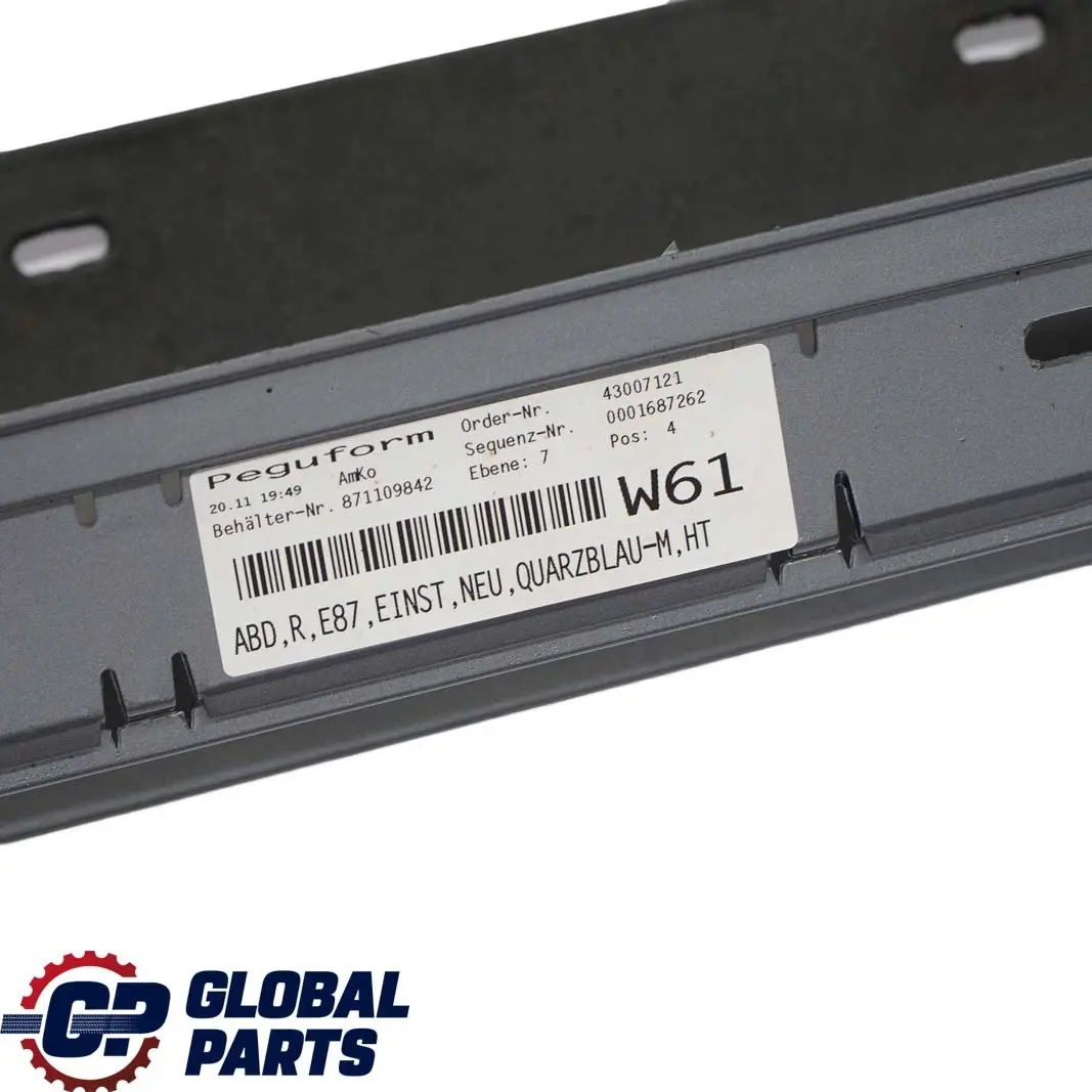 Sill Strip Faldon Lateral Derecho Quarzblau Azul Metalizado - A19 para BMW E87 4 con número de pieza 0032948 BMW E87 4 Sill Strip Faldon Lateral Derecho Quarzblau Azul Metalizado - A19 - SKU 0032948-QB4 - Número de pieza 0032948