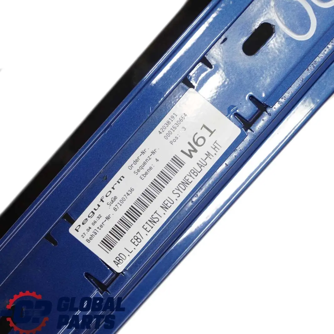 Sill Strip Side Skirt Left N/S Sydneyblau Blue Metallic - A19 to BMW 1 E87 3 with Part number 0032949 BMW 1 E87 3 Sill Strip Side Skirt Left N/S Sydneyblau Blue Metallic - A19 - SKU 0032949-SYD3 - Part number 0032949